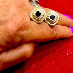 Judith Ripka sterling silver and dark blue stone pierced earrings